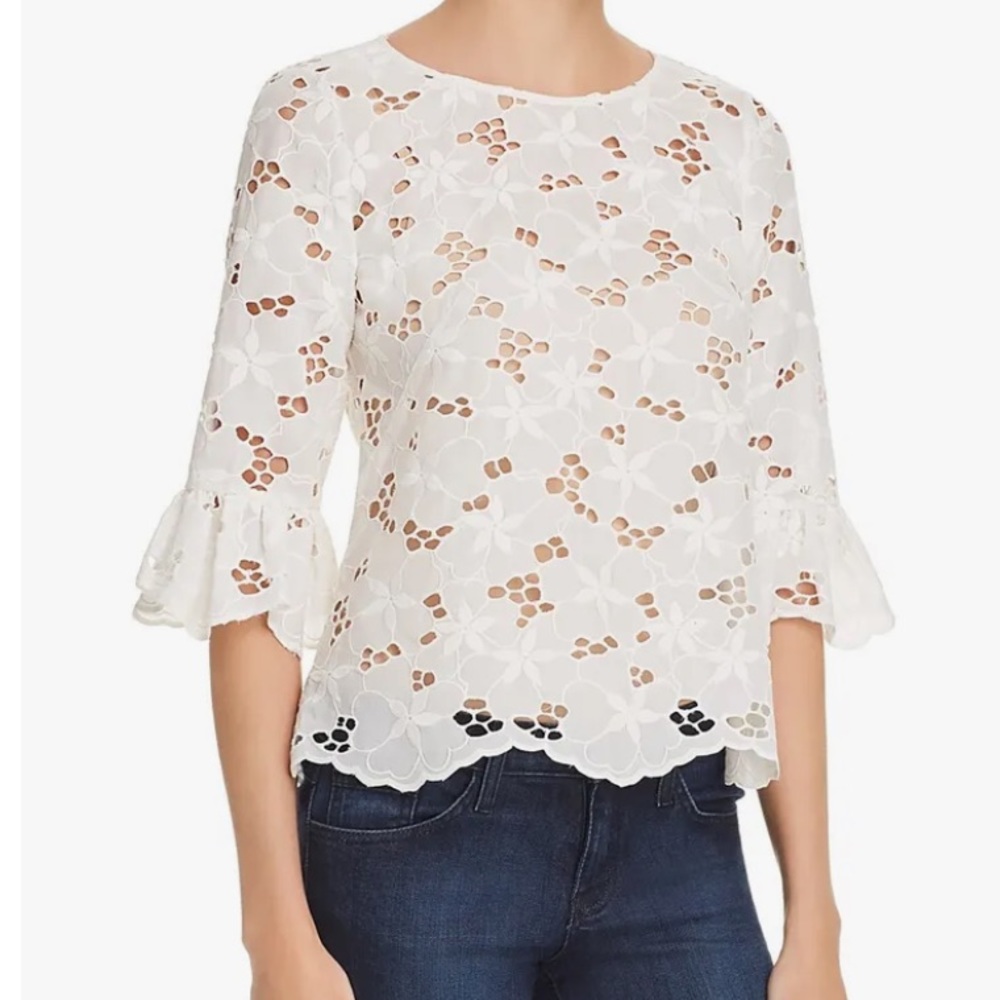 Rebecca Taylor Adriana Floral Eyelet Button-Back Top Size 0 - Picture 1 of 7